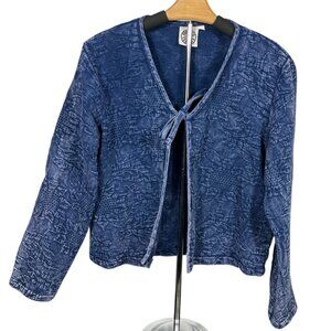 Produce Company Womens Vintage Jacket Sz L Blue Floral Textured Hippie Bohemian